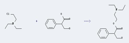 Benzeneacetic acid, a-(hydroxymethyl)- can react with (2-chloro-ethyl)-diethyl-amine to produce tropic acid-(2-diethylamino-ethyl ester)